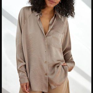 Aritzia Relaxed Button-Up - Grey Taupe Silk, Size XXS